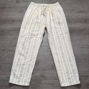 ZARA Pants Adult XL Beige Stripe Linen Blend Loose casual 30x29 Sweatpants Adult
